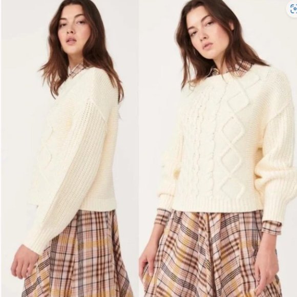 Free People Dream Cable Crew Pullover Sweater Oversized Cream NWT - Picture 5 of 16